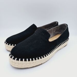 Joie Cara Black Canvas Jute Platform Slip-On Loafers